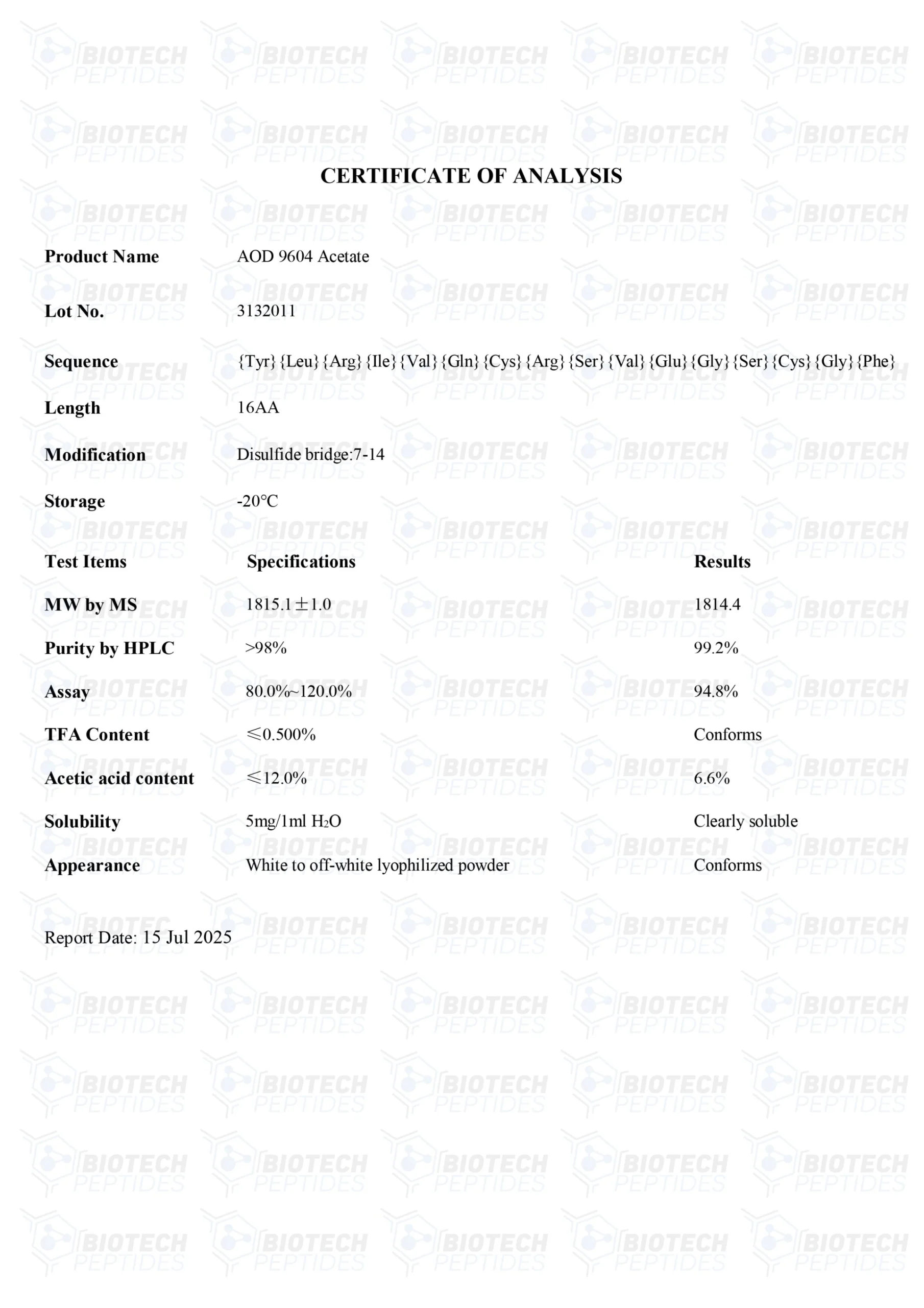 AOD 9604 (5 mg) - COA